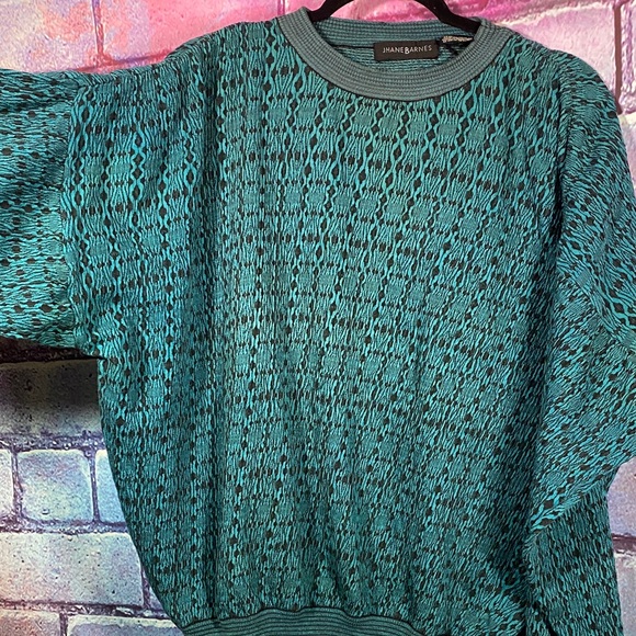 Jhane Barnes Men’s Large Vintage Teal Black Pattern Sweater 90s Knit Hong Kong - Picture 8 of 13